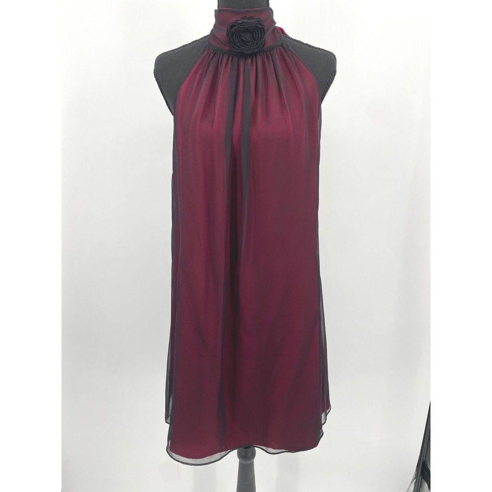 Alice + Olivia Dress Womens‎ M Red Silk Halter Rosette Mini Chic Wedding Guest